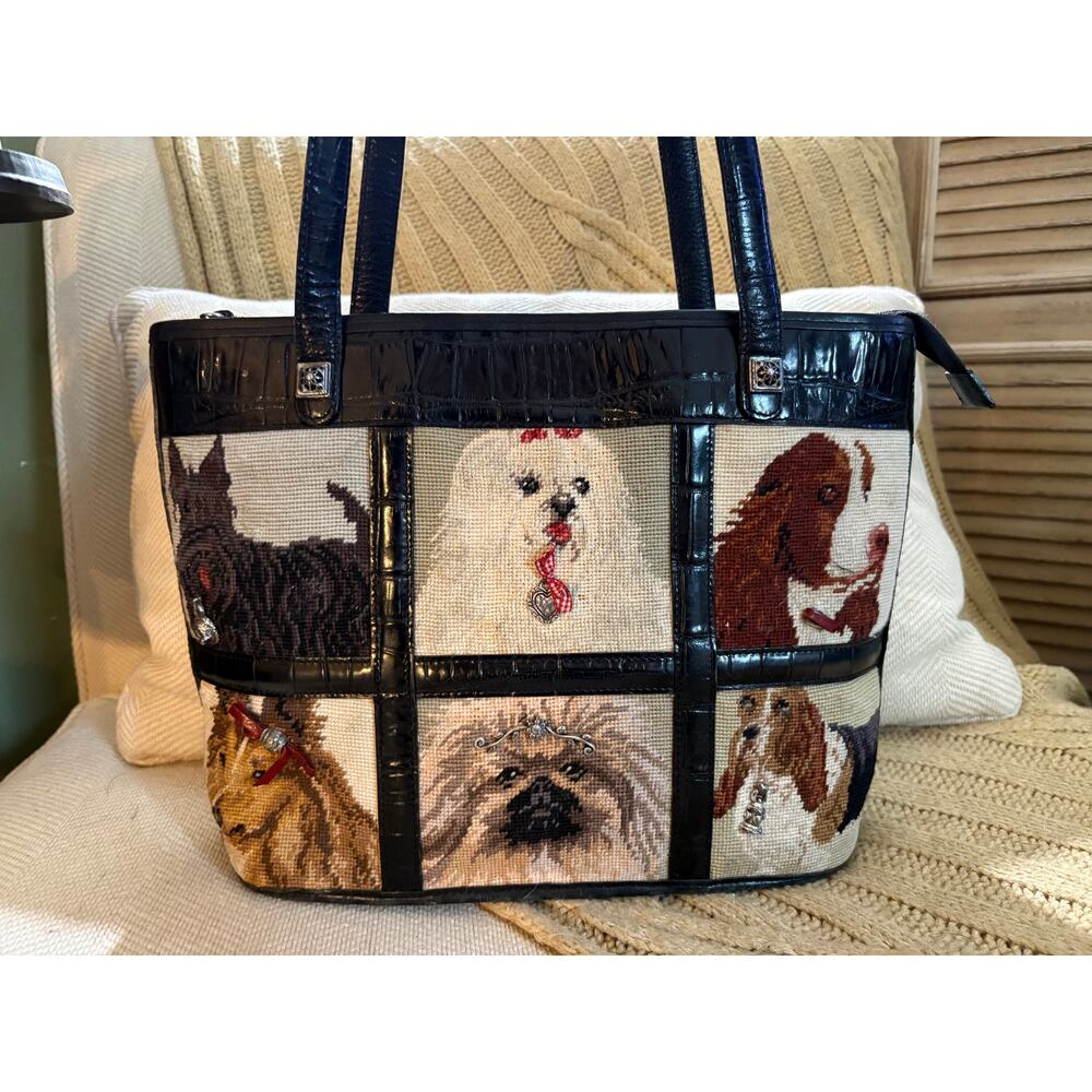 Vintage Brighton Needlepoint Tapestry Doggie Diva Tote Shoulder Granny Core